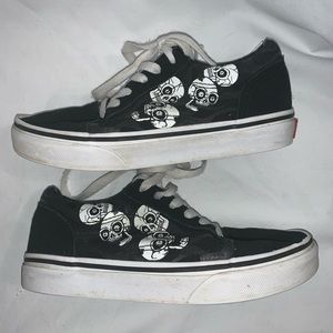 Vans Skeleton Skull Fashion Sneakers Sz 1.5Y Black Suede Lace Up Novelty Skater